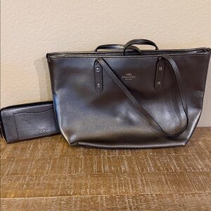 Coach Metallic Silver Leather Tote Bag